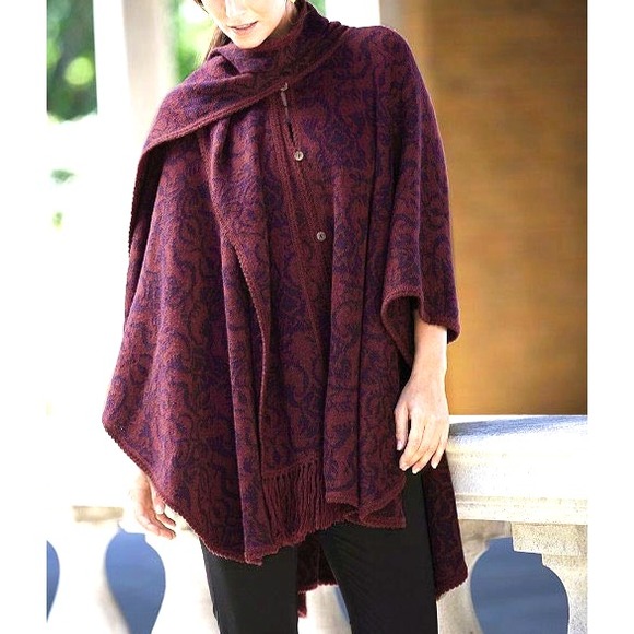 Novica Jackets & Blazers - Novica Peruvian Alpaca Blend Poncho OS Jacket Cardigan Cozy Fall Burgundy b4